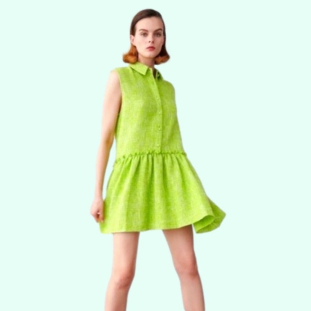Zara textured mini short dress green size XS